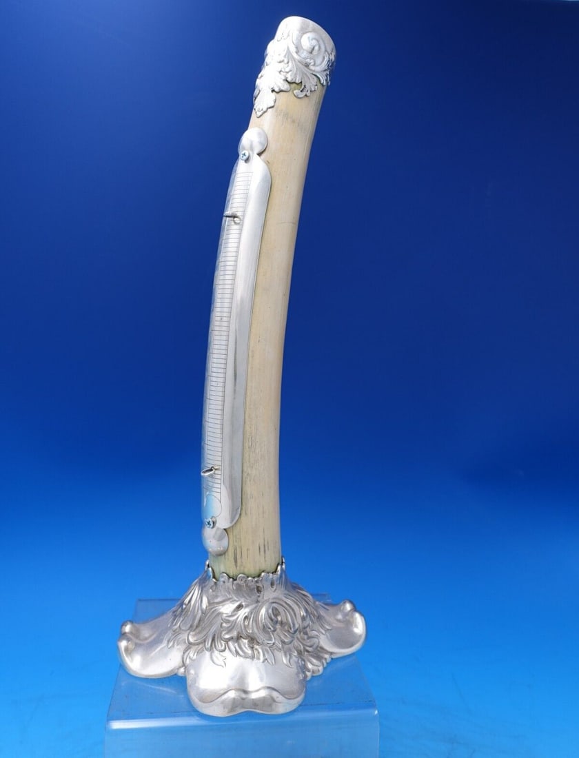 Antique Sterling Silver Thermometer Holder Circa 1890s Monogrammed AP: Antique Sterling Silver Thermometer Holder Circa 1890s Monogrammed AP This extraordinary sterling silver thermometer holder, crafted circa 1890s, features a beautifully chased cap and base adorned wit