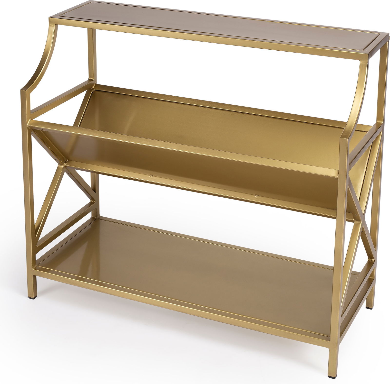 Butler Industrial Chic Gold Bookcase 36 x 14.5 x 32: Butler Industrial Chic Gold Bookcase 36 x 14.5 x 32 This French Librarie Inspired Gold Bookcase features a stunning antique or vintage style with an Industrial Chic finish. Crafted from a combination