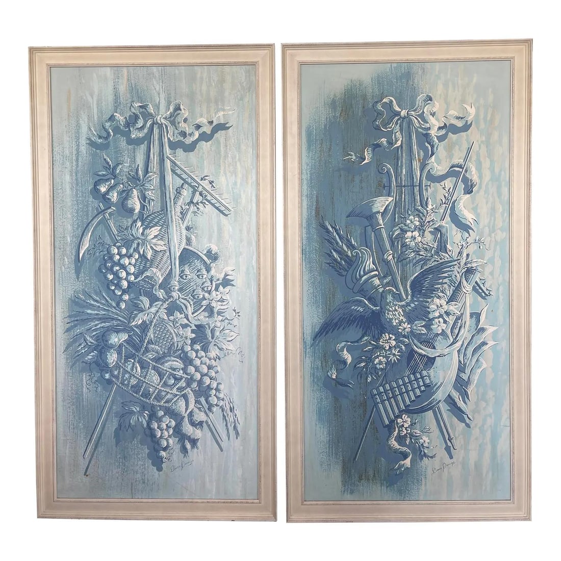 Rare Duane Perrigo Hand Painted Italian Pastoral Panels Harvest Time: Rare Duane Perrigo Hand Painted Italian Pastoral Panels Harvest Time This stunning pair of rare Italian hand-painted pastoral panels, titled "Harvest Time," captures the essence of rural beauty throug