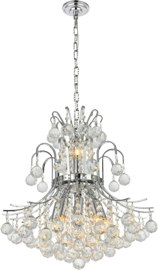 Toureg 10-Light Chrome Crystal Pendant Chandelier 23-Inch Elegant Lighting: Toureg 10-Light Chrome Crystal Pendant Chandelier 23-Inch Elegant Lighting Illuminate your space with this stunning 10-light crystal pendant chandelier, featuring an elegant chrome finish and royal cu