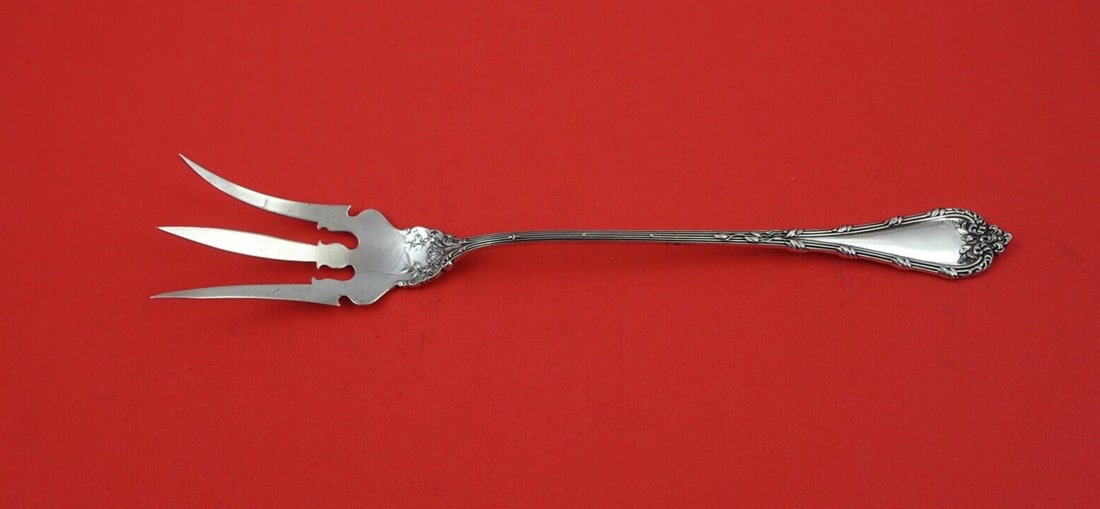 Durgin Sterling Silver 8 Inch Madame Royale Lettuce Fork: Durgin Sterling Silver 8 Inch Madame Royale Lettuce Fork This exquisite lettuce fork is crafted from sterling silver in the elegant Madame Royale pattern by Durgin. Measuring 8 inches, it showcases th