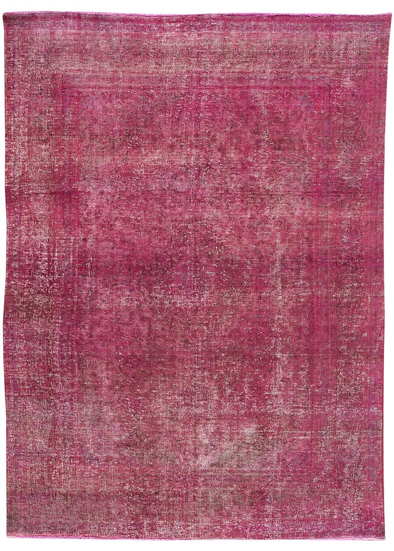 Mid 20th Century Hand-Knotted Overdyed Wool Rug 8'0" x 10'11" Purple Floral Design: Mid 20th Century Hand-Knotted Overdyed Wool Rug 8'0" x 10'11" Purple Floral Design This exquisite mid-20th century vintage overdye wool rug features a stunning hand-knotted medallion floral design, ad