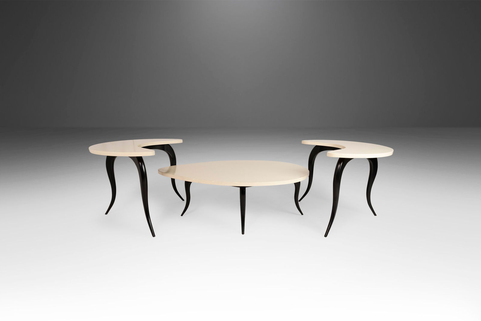 Art Deco Serpentine 3 Piece Table Set After Osvaldo Borsani 1970s: Art Deco Serpentine 3 Piece Table Set After Osvaldo Borsani 1970s Introducing a striking Art Deco Serpentine 3 Piece Table Set, inspired by the renowned designer Osvaldo Borsani, dating back to the 19