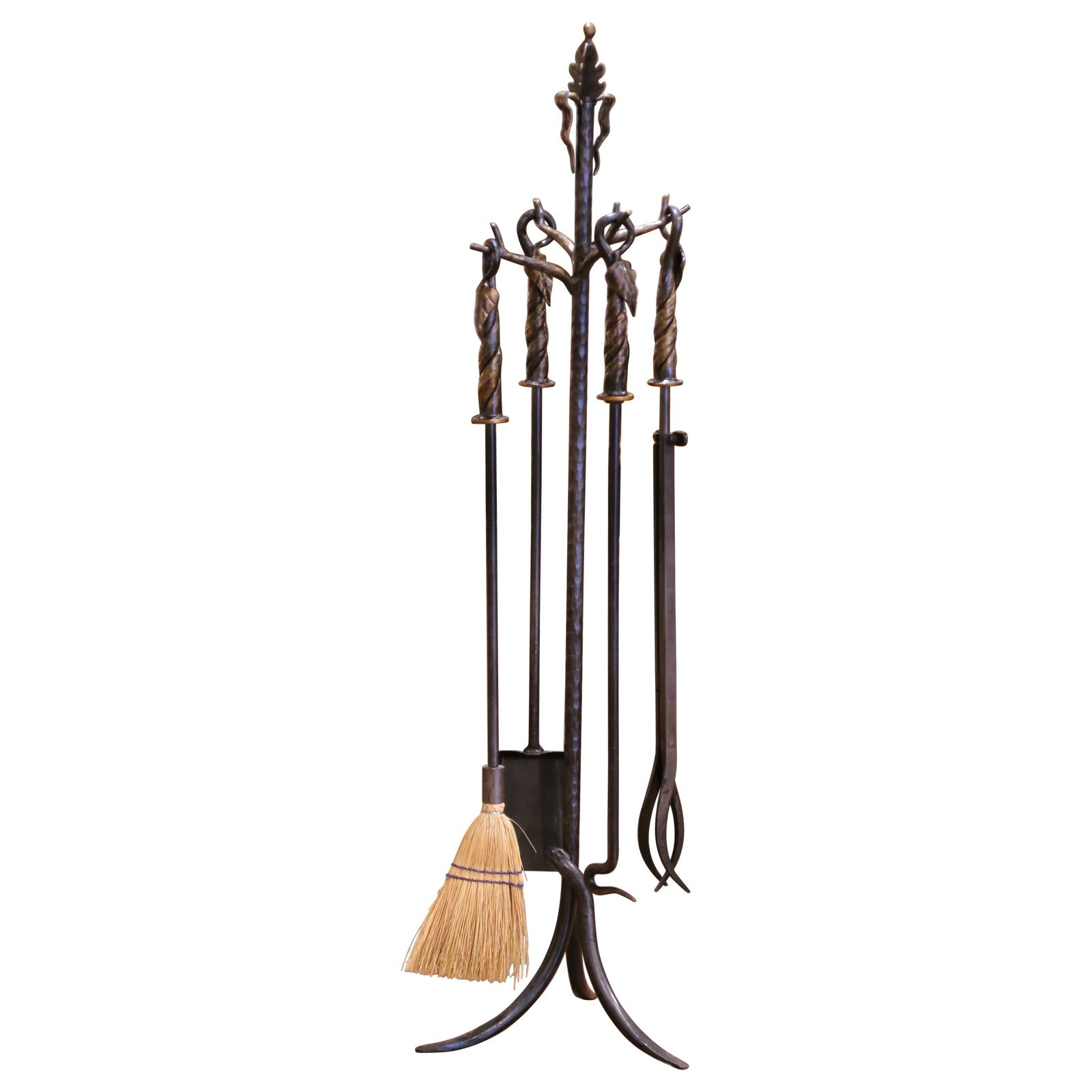 Vintage French Gothic Wrought Iron Fireplace Tool Set 5 Pieces: Vintage French Gothic Wrought Iron Fireplace Tool Set 5 Pieces This vintage French Gothic fireplace tool set, known as a Serviteur, is a stunning example of mid-20th-century craftsmanship. Made from w