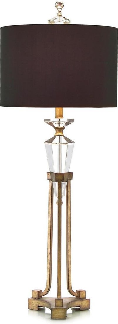 John-Richard 40 Inch Crystal Buffet Lamp with Black Silk Shade: John-Richard 40 Inch Crystal Buffet Lamp with Black Silk Shade Illuminate your space with this elegant buffet lamp featuring a stunning faceted crystal base and a luxurious silk shade. Standing at 40
