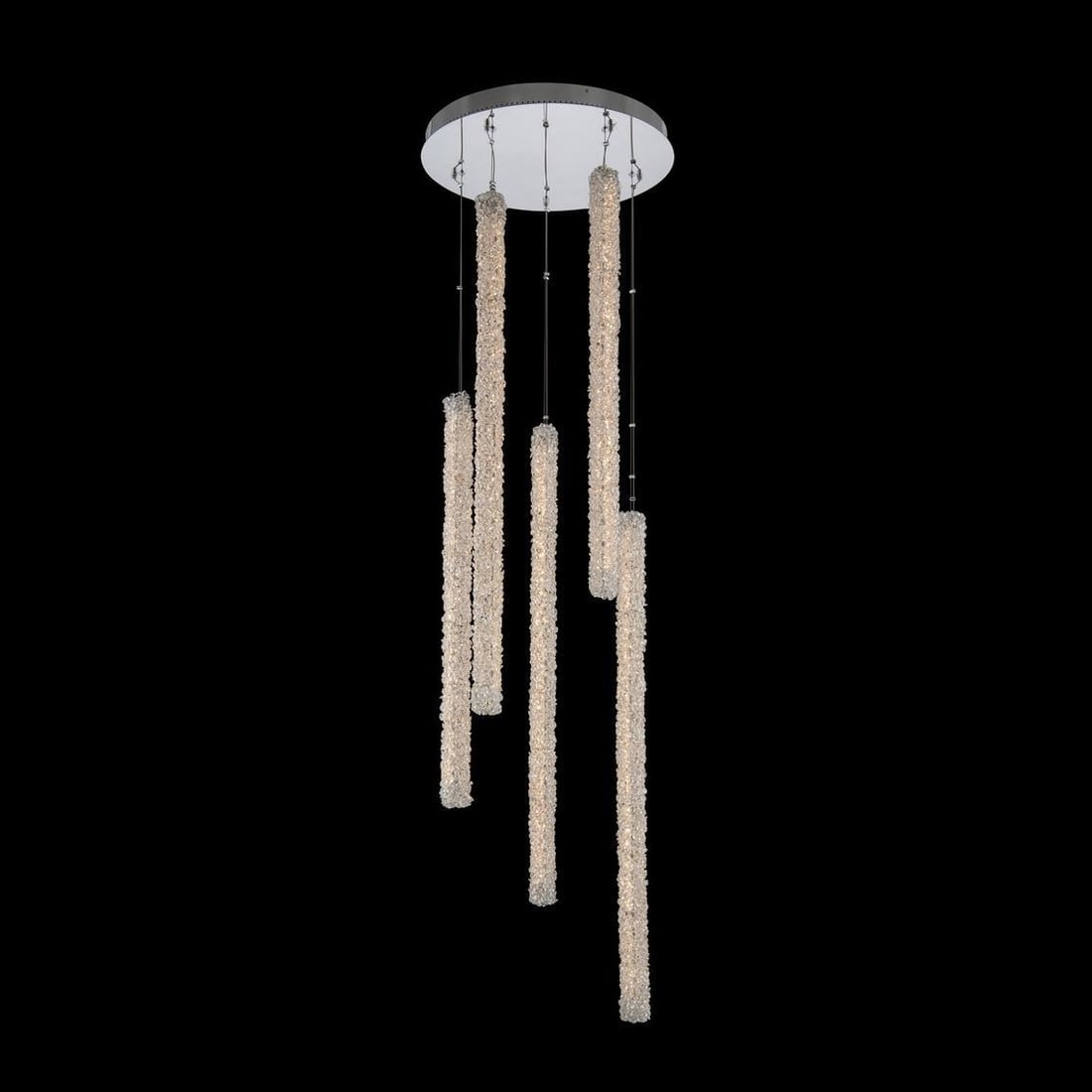 Kalco Lina LED Foyer Light Polished Chrome Firenze Crystal 5-Column: Kalco Lina LED Foyer Light Polished Chrome Firenze Crystal 5-Column Illuminate your space with the Lina LED Foyer Light, featuring a sleek chrome finish and elegant Firenze clear crystal accents. This