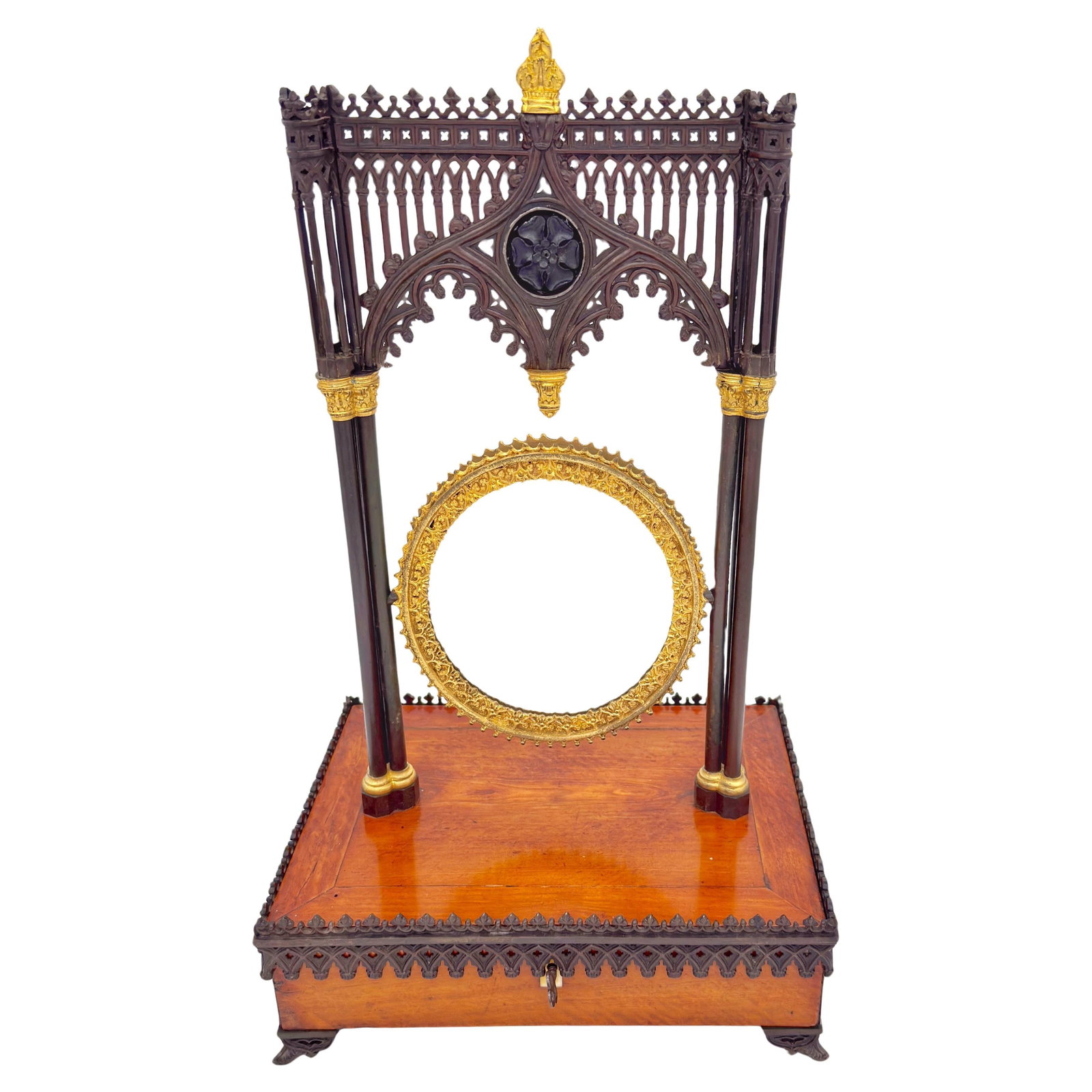 Charles X Gothic Vanity Mirror Jewelry Casket France 1835: Charles X Gothic Vanity Mirror Jewelry Casket France 1835 This exquisite French Charles X Gothic Vanity Mirror and Jewelry Casket, crafted circa 1835, embodies the grandeur of 19th-century design. Sho