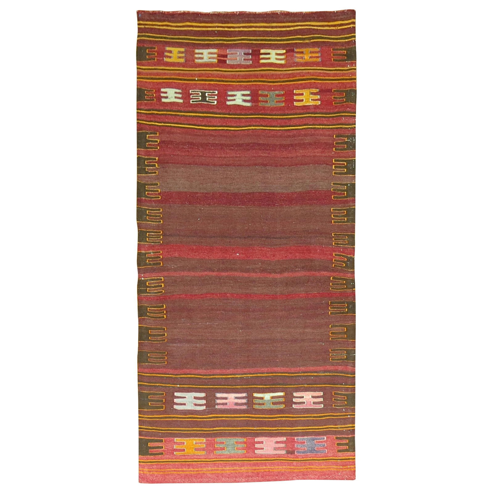 Mid-20th Century Vintage Persian Hand-Knotted Wool Sofreh Kilim: Mid-20th Century Vintage Persian Hand-Knotted Wool Sofreh Kilim This vintage Persian Kilim scatter sofreh is a striking piece of mid-20th century craftsmanship, measuring 35 inches in width and 65 inc