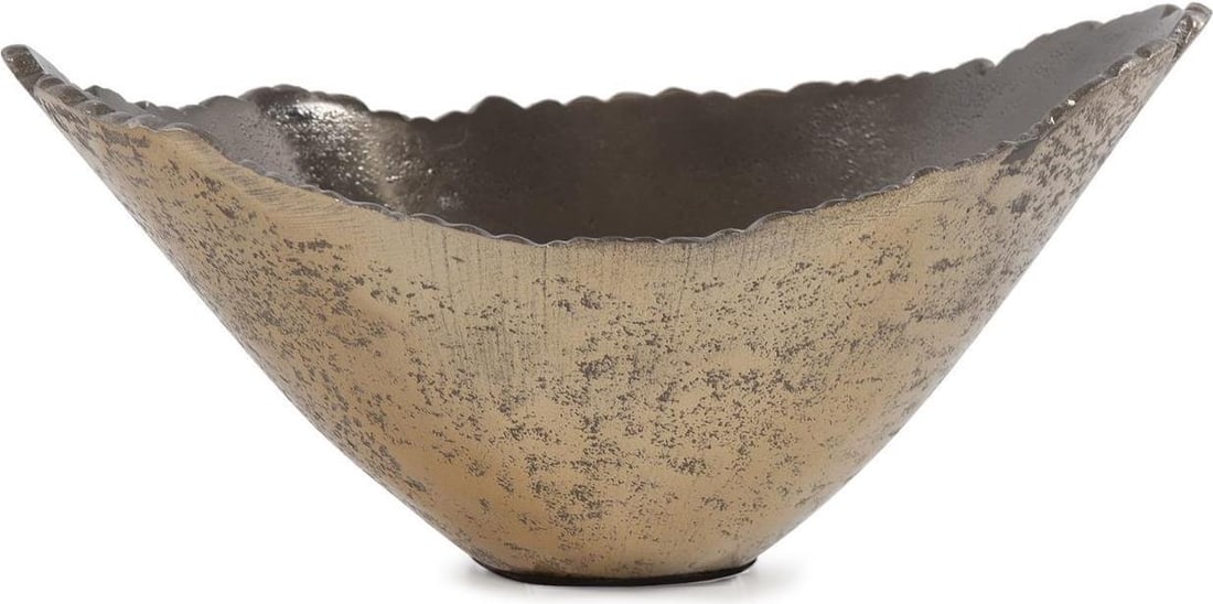 Howard Elliott Jagged Edged Bronze Disc Vase 10H 11.5W 3.5D: Howard Elliott Jagged Edged Bronze Disc Vase 10H 11.5W 3.5D Introducing the Elegant Bronze Disc Vase from the Baniff Collection, a stunning piece that adds a touch of sophistication to any decor. This