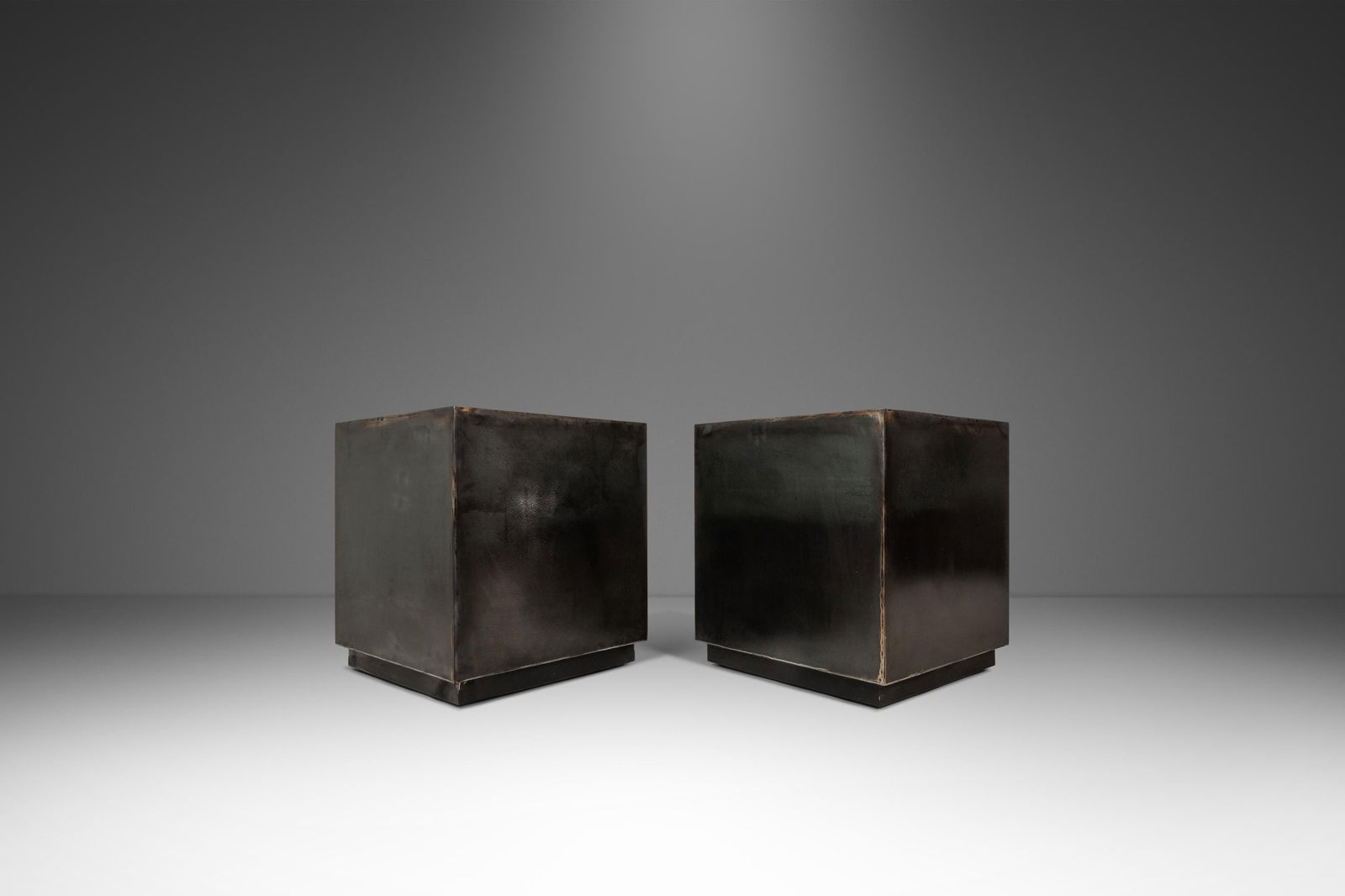 Pair of 1970s Brutalist Patinaed Metal Cubist End Tables or Pedestals (1 of 17)