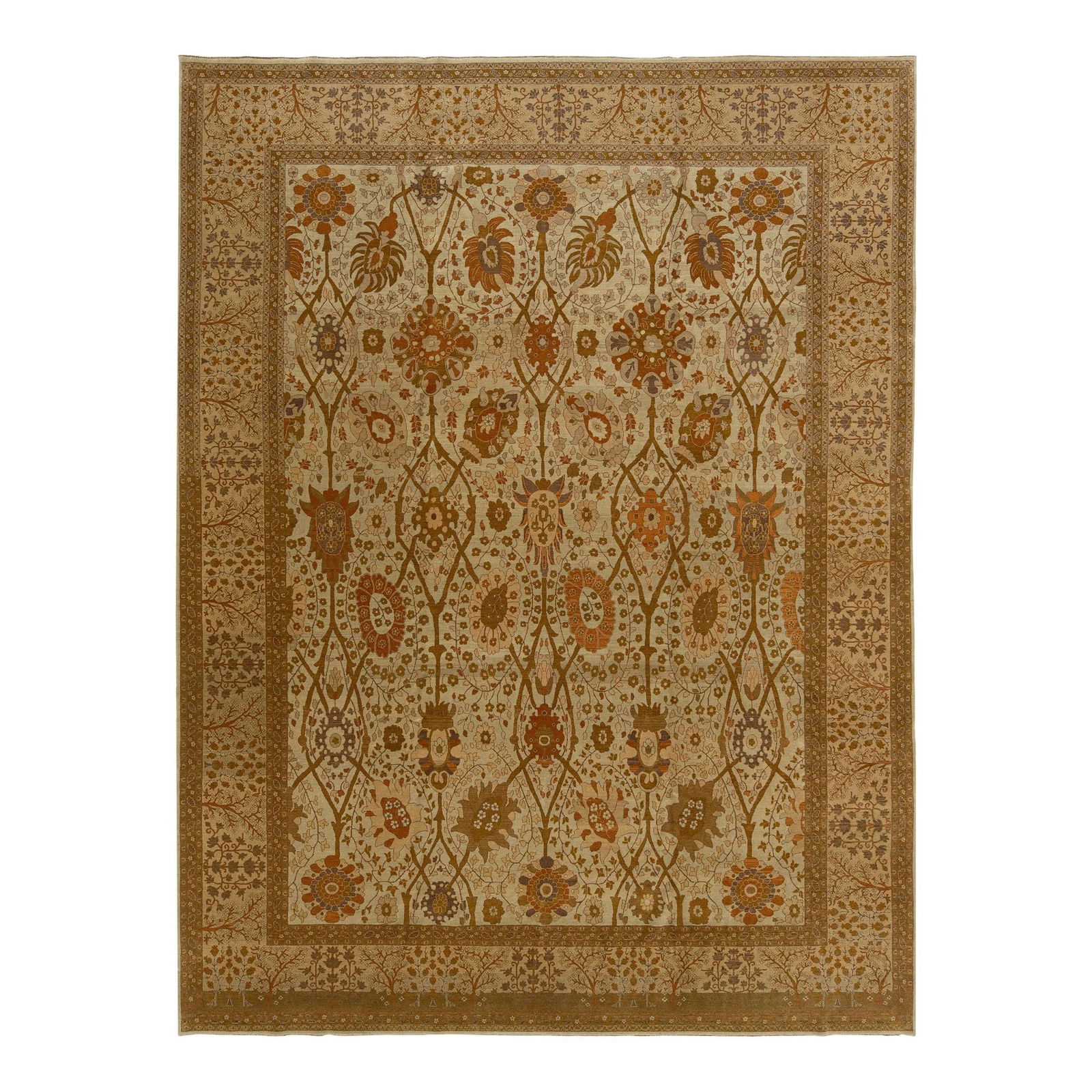 1940s Persian Tabriz Wool Rug Beige Allover Floral Design 9'1" x 12'1": 1940s Persian Tabriz Wool Rug Beige Allover Floral Design 9'1" x 12'1" Experience the elegance of this vintage Persian Tabriz wool rug, showcasing a timeless all-over floral pattern. The soft beige ba