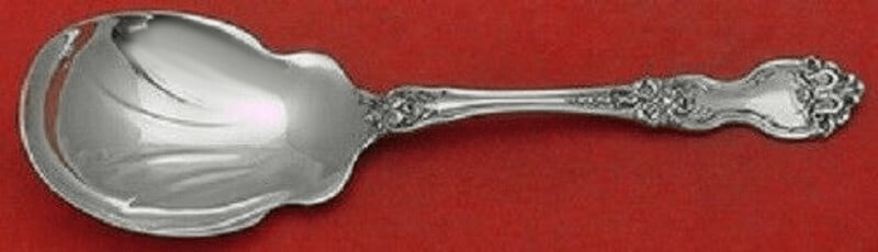 Wallace La Reine Sterling Silver Berry Spoon 8 7/8 Inch Heirloom: Wallace La Reine Sterling Silver Berry Spoon 8 7/8 Inch Heirloom This exquisite La Reine Berry Spoon by Wallace is a timeless heirloom piece, crafted from high-quality sterling silver. Measuring 8 7/8