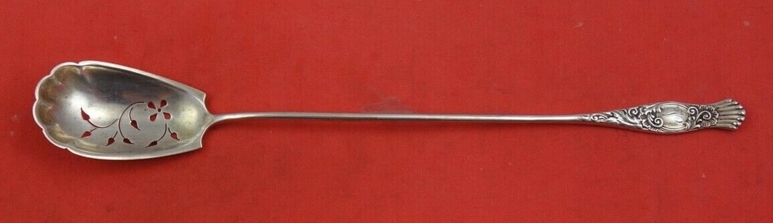 Whiting Hyperion Sterling Silver Olive Spoon 8 3/4 Pierced Floral Design: Whiting Hyperion Sterling Silver Olive Spoon 8 3/4 Pierced Floral Design This elegant olive spoon is a stunning piece from the Hyperion pattern by Whiting, crafted from high-quality sterling silver. M