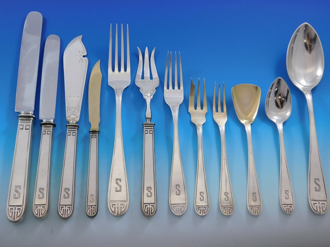 H Meyer & Co Deco 800 Silver Flatware Set 163 Pieces: H Meyer & Co Deco 800 Silver Flatware Set 163 Pieces Discover the elegance of the Deco by H Meyer & Co German 800 Silver Flatware Set, featuring an impressive collection of 163 pieces that embody fine