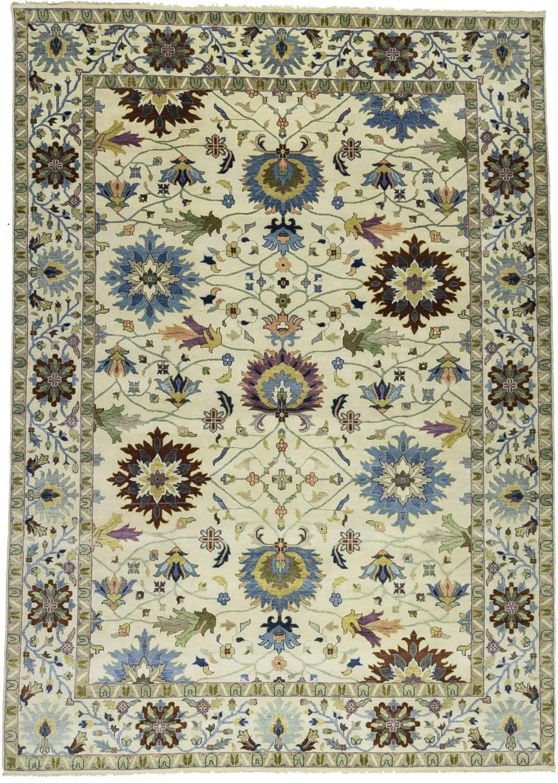 Handmade Floral Design Cream Peshawar Chobi 10x14 ft Oriental Rug: Handmade Floral Design Cream Peshawar Chobi 10x14 ft Oriental Rug Enhance your space with this exquisite Handmade Cream Peshawar Chobi Floral Design Oriental Rug. Measuring approximately 9'10" x 13'9"