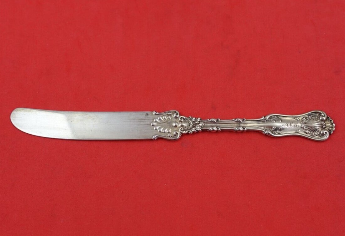 Whiting Imperial Queen Sterling Silver Dessert Knife 6.5" Monogrammed: Whiting Imperial Queen Sterling Silver Dessert Knife 6.5" Monogrammed This exquisite dessert knife features the elegant Imperial Queen pattern by Whiting, crafted entirely from sterling silver. Measur