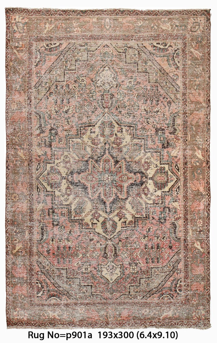 6.4' x 9.10' Old Persian Heriz Handmade Wool Rug Vintage Design (1 of 8)
