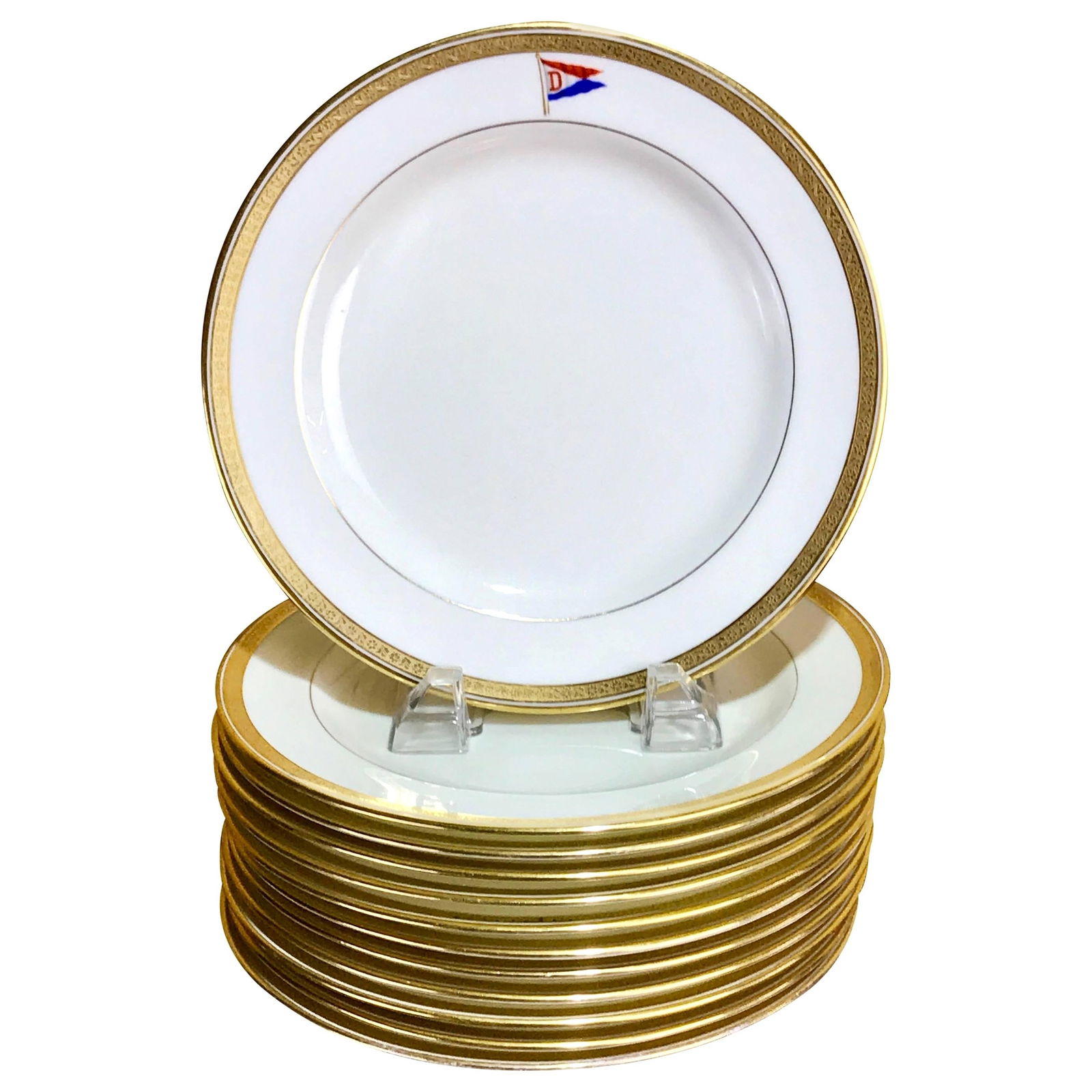 Set of 12 Cauldon Belle Epoque Dessert Plates with Gold Encrusted Rim: Set of 12 Cauldon Belle Epoque Dessert Plates with Gold Encrusted Rim This exquisite set of 12 dessert plates showcases the elegance of the Belle Epoque style, perfect for collectors and enthusiasts a