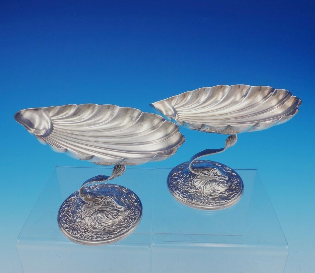 Durgin-Gorham Sterling Silver Compote Pair with Shell Bowl and Dolphin (1 of 10)