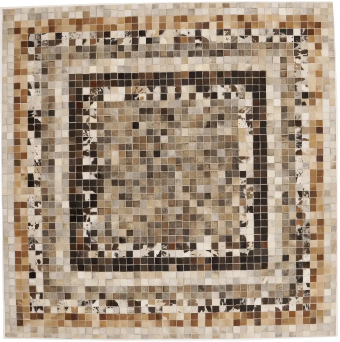 Handcrafted Multicolored Leather Square Rug 6x6 ft Modern Design: Handcrafted Multicolored Leather Square Rug 6x6 ft Modern Design Enhance your space with this Modern Leather Multicolored Cowhide Square Rug, a stunning addition to any contemporary decor. Measuring 6