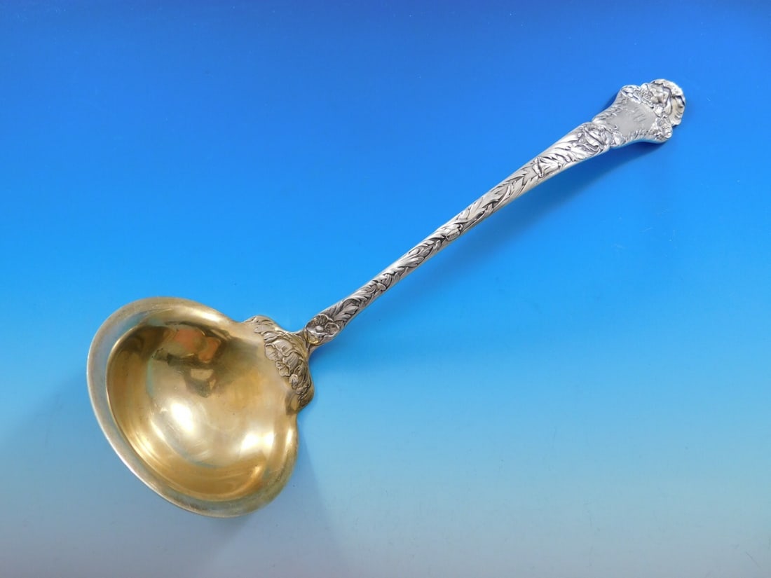 Gorham Poppy Sterling Silver Soup Ladle 11 Inch Gold-Washed Vintage (1 of 6)
