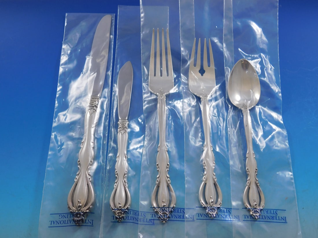 International Sterling Silver Grande Regency Flatware Set 50 pc for 8 with Storage Chest: International Sterling Silver Grande Regency Flatware Set 50 pc for 8 with Storage Chest Elevate your dining experience with the Grande Regency flatware set by International Sterling Silver. This exqu