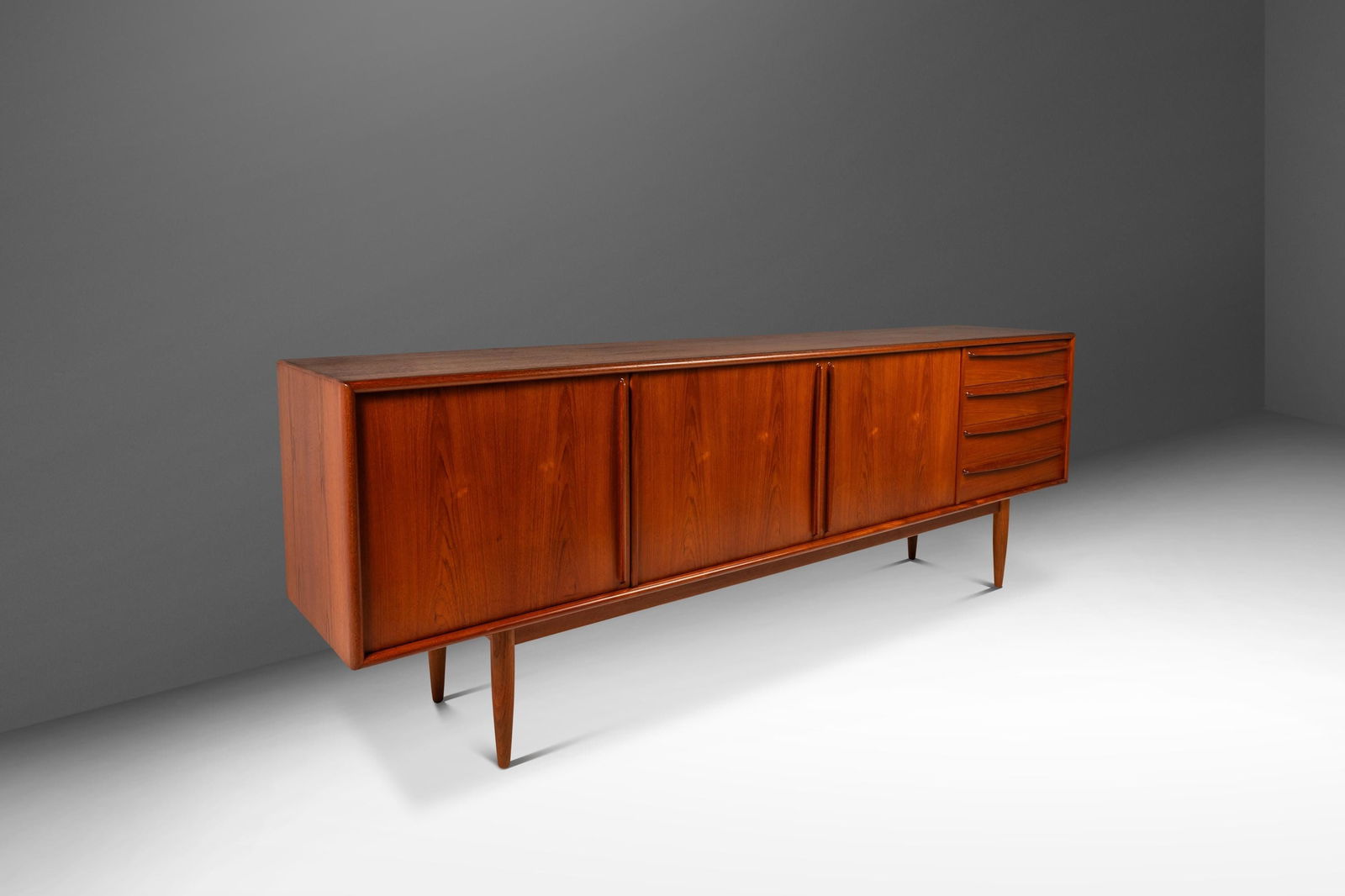 Svend A Madsen 8ft Teak Credenza Falster Mobelfabrik 1960s Danish Modern: Svend A Madsen 8ft Teak Credenza Falster Mobelfabrik 1960s Danish Modern This expansive 8ft Danish Mid-Century Modern credenza, designed by Svend A. Madsen for Falster Mobelfabrik in Denmark during th