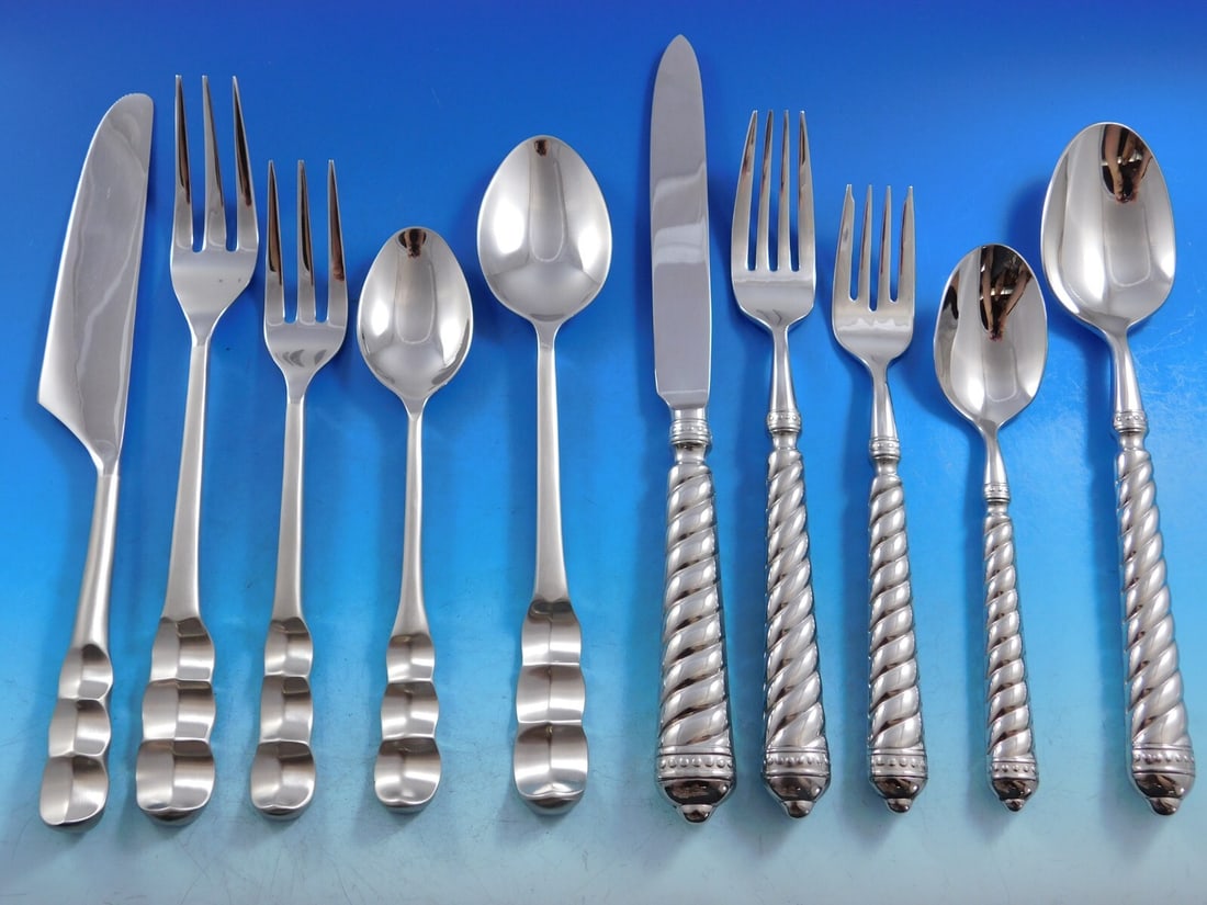 Designer Mixed Stainless Steel Flatware Set 44 Pieces Service for 8 Modern: Designer Mixed Stainless Steel Flatware Set 44 Pieces Service for 8 Modern Enhance your dining experience with this stunning Designer Mixed Stainless Steel Flatware Set, featuring modern high-quality