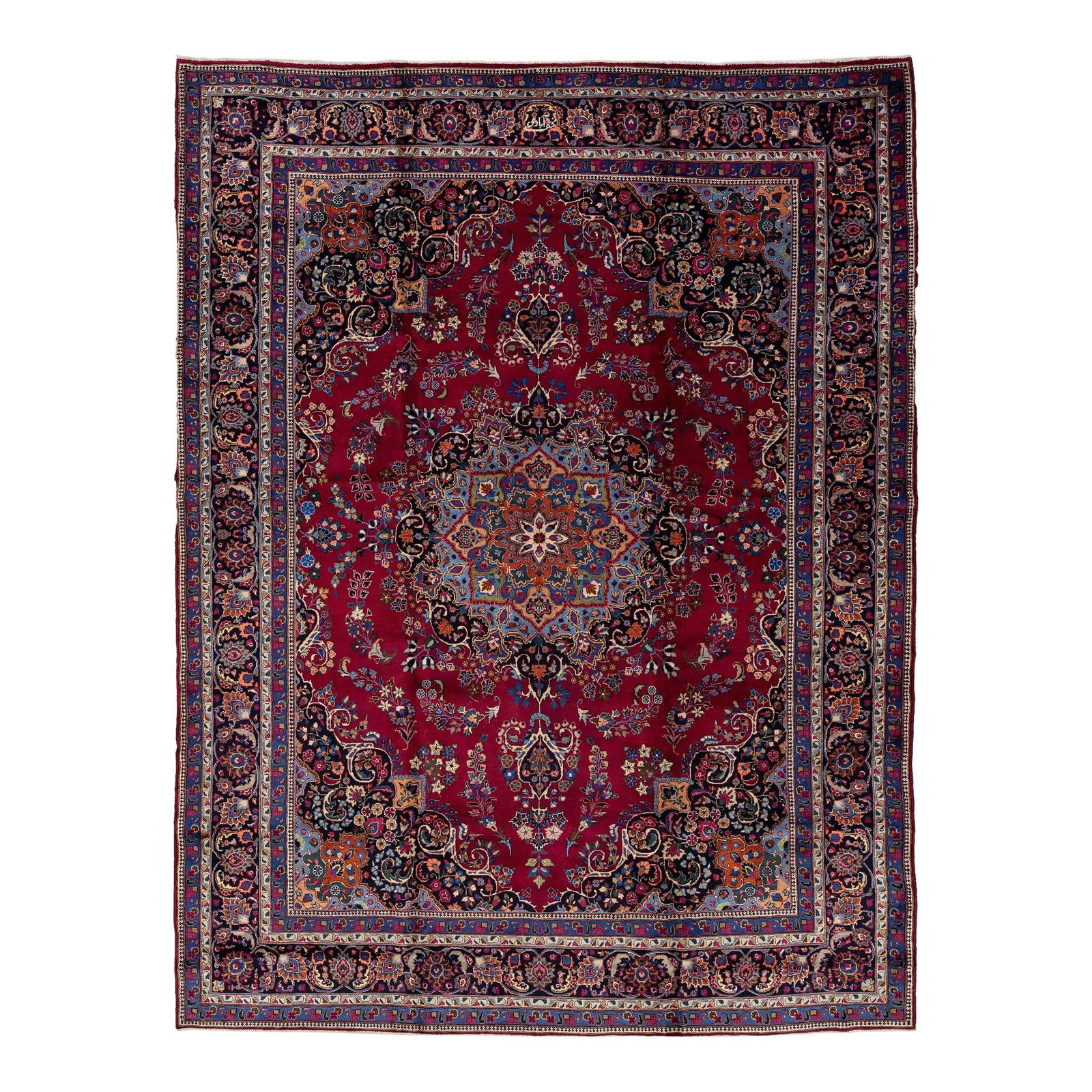 1950s Persian Kashan Wool Rug 9'6 x 12'6 Red Medallion Design: 1950s Persian Kashan Wool Rug 9'6 x 12'6 Red Medallion Design This exquisite 1950s vintage Persian Kashan rug is hand-knotted from high-quality wool, showcasing a striking red field embellished with a