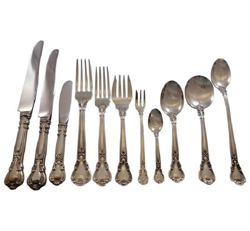 Gorham Chantilly Sterling Silver Flatware Set for 12 - 143 Pieces: Gorham Chantilly Sterling Silver Flatware Set for 12 - 143 Pieces Experience the elegance of the Chantilly pattern by Gorham with this exquisite sterling silver flatware set for 12, featuring 143 meti