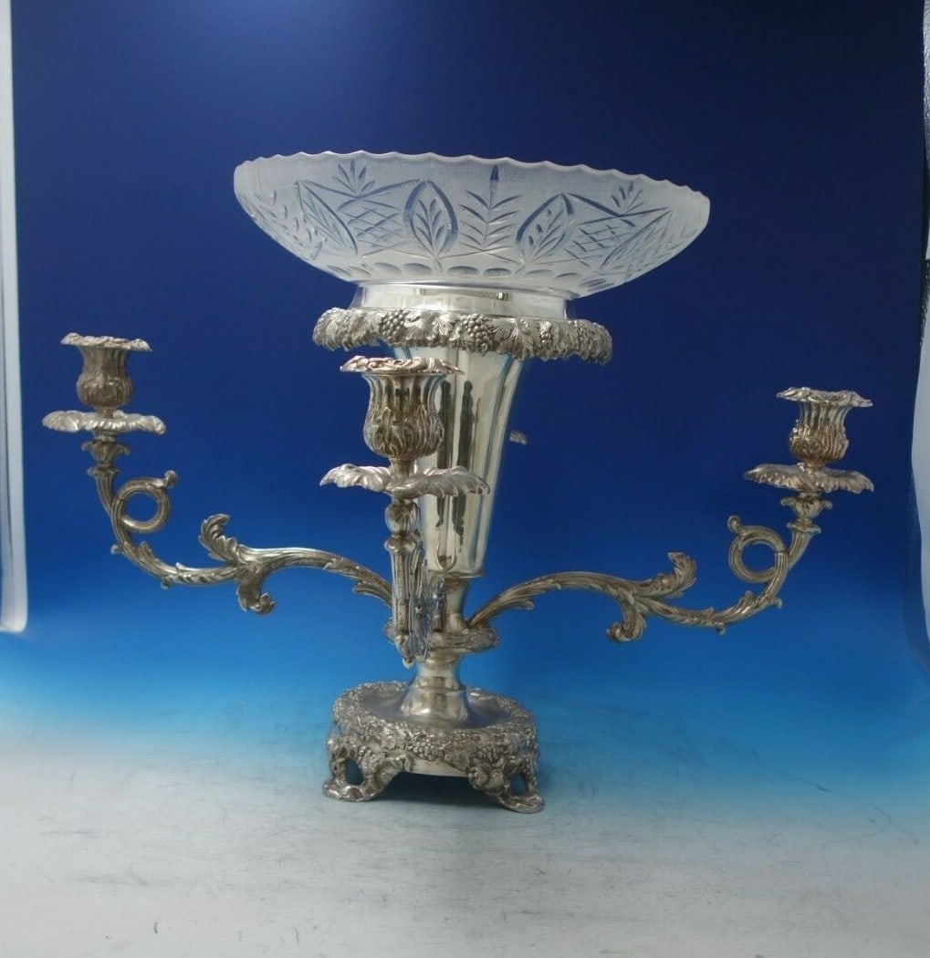 Victorian Silverplated Epergne circa 1890 Grape Floral Motif 4 Arms (1 of 12)