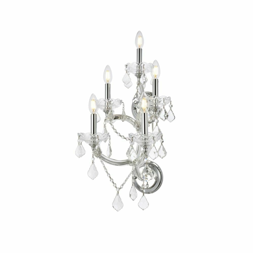 Maria Theresa 5-Light Chrome Crystal Wall Sconce for Entry or Dining Spaces: Maria Theresa 5-Light Chrome Crystal Wall Sconce for Entry or Dining Spaces This Maria Theresa 5-light wall sconce features a high-quality chrome finish with royal cut clear crystal accents, offering