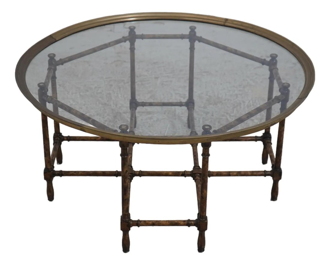 Baker Hollywood Regency Faux Bamboo Glass Coffee Table (1 of 10)