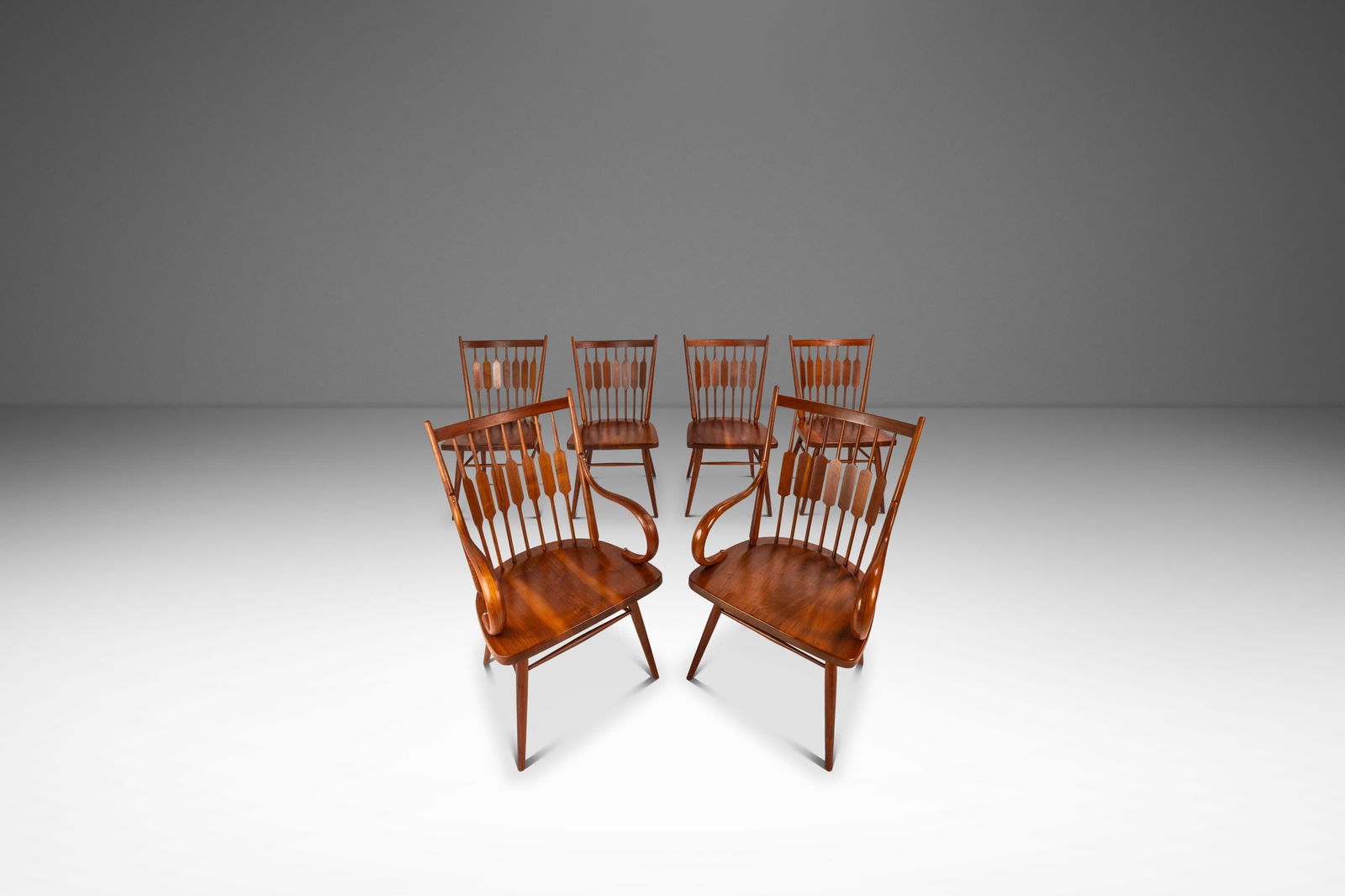 Six Walnut Windsor Centennial Dining Chairs by Kipp Stewart for Drexel 1960s: Six Walnut Windsor Centennial Dining Chairs by Kipp Stewart for Drexel 1960s This set of six Mid-Century Modern "Centennial" chairs, designed by Kipp Stewart and Stewart MacDougal for Drexel in the 19