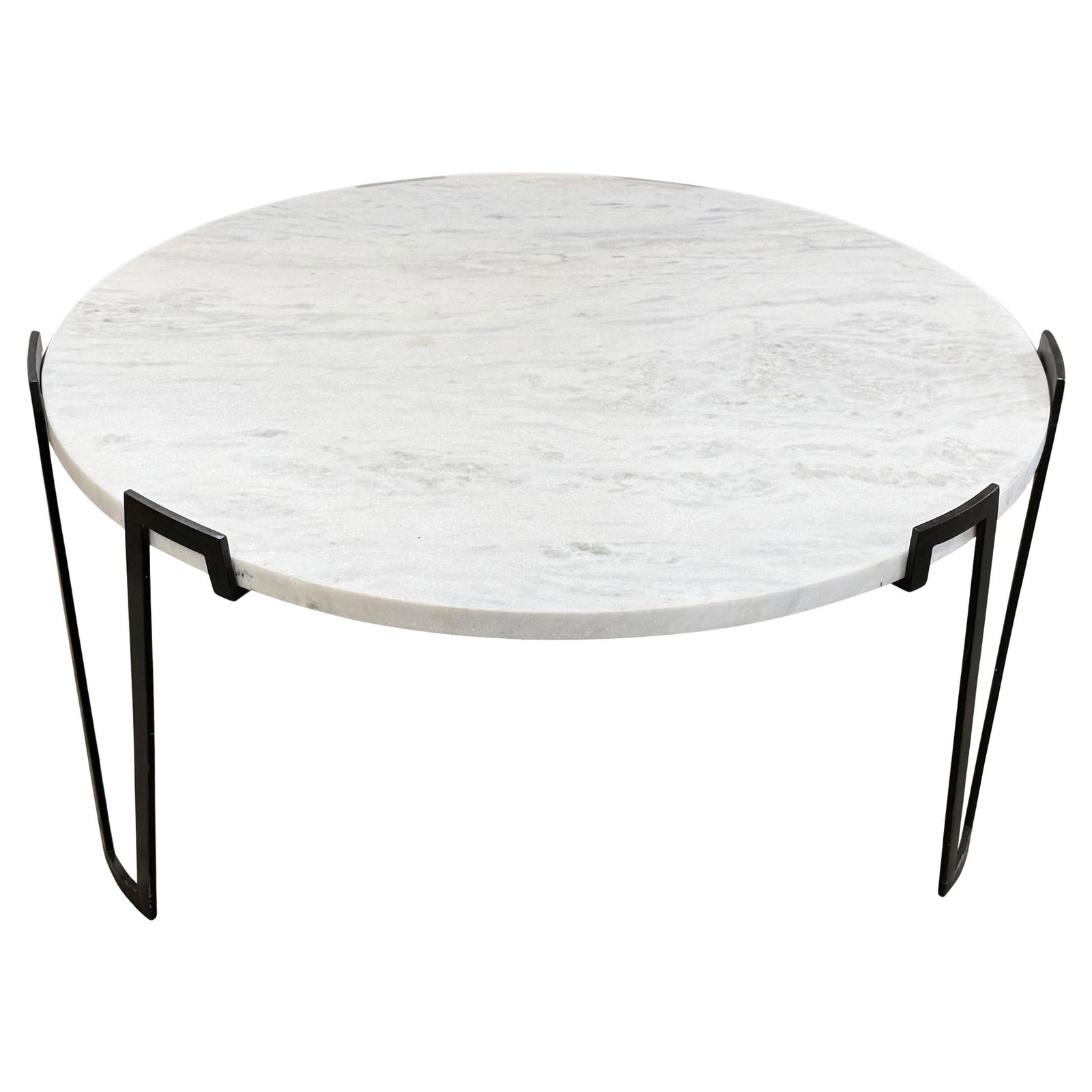French Modern Coffee Table White Marble Top Wrought Iron Base (1 of 10)