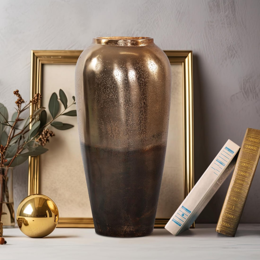 Howard Elliott Ombre Golden Aluminum Vase 19.5H Modern Decor: Howard Elliott Ombre Golden Aluminum Vase 19.5H Modern Decor Add a touch of elegance to your modern home with this Glamorous Golden Ore Vase. Crafted from aluminum, this stylish vase features a stunni