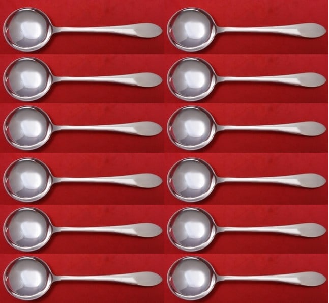 Tiffany & Co Faneuil Sterling Silver Bouillon Spoon Set of 12: Tiffany & Co Faneuil Sterling Silver Bouillon Spoon Set of 12 This exquisite set of 12 bouillon soup spoons from Tiffany & Co. features the classic Faneuil pattern, crafted from high-quality sterling