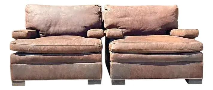 Vintage Boho Leather Club Chairs by Lee Industries Pair: Vintage Boho Leather Club Chairs by Lee Industries Pair Enhance your living space with this stunning pair of vintage Boho club chairs, expertly crafted by the renowned Lee Industries. These chairs fea