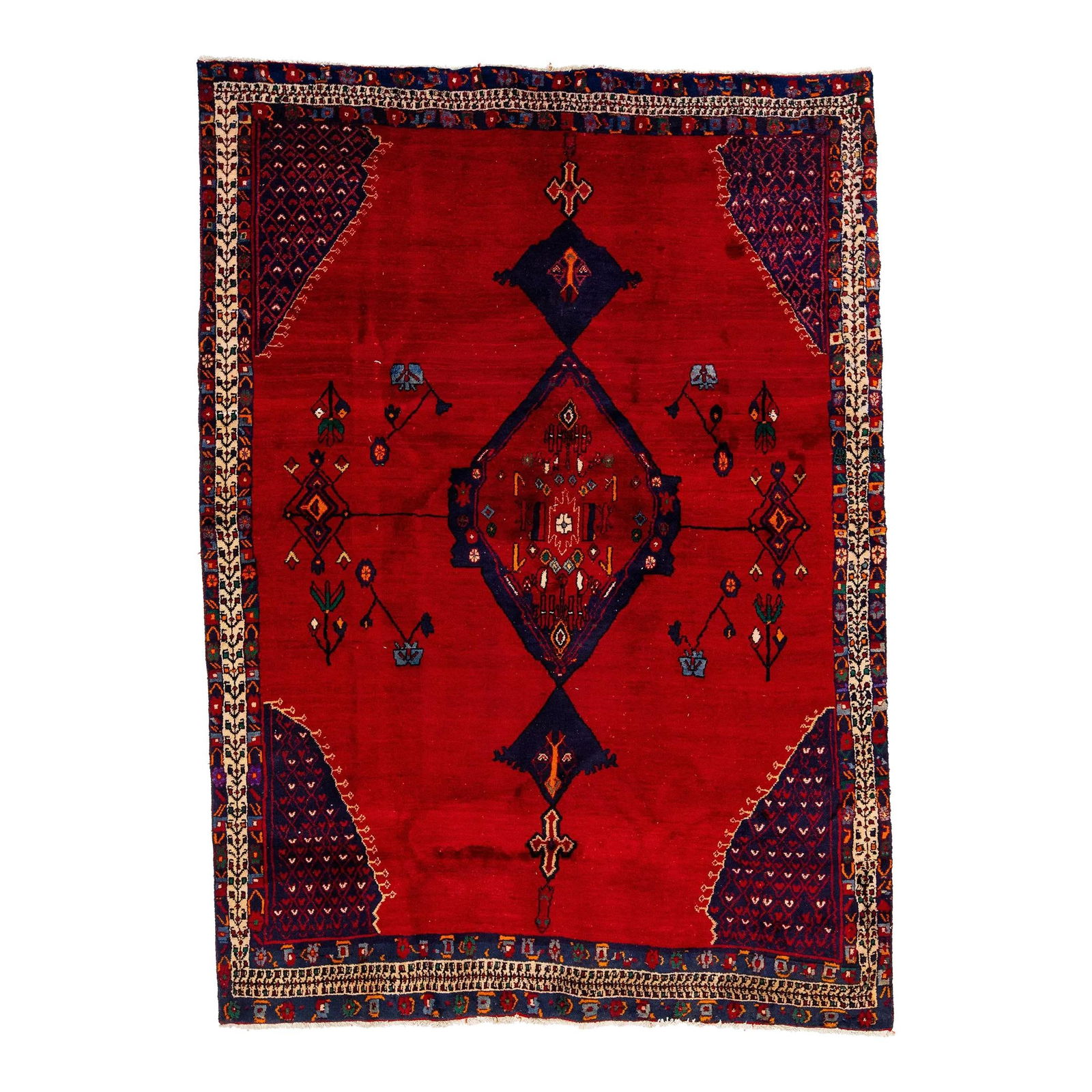 1960s Persian Shiraz Handmade Red Wool Rug Medallion Design 5'9 x 7'11 (1 of 7)