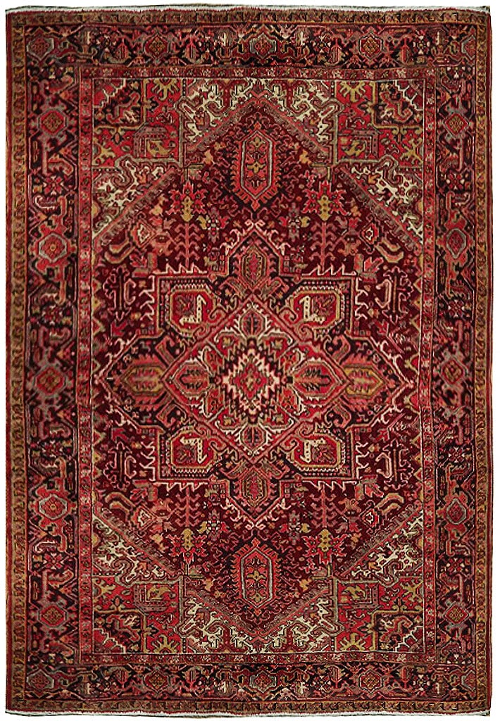 Handcrafted 7.8 x 10.5 Maroon Heriz Rug Persian Design: Handcrafted 7.8 x 10.5 Maroon Heriz Rug Persian Design Free continental US Shipping Transform your living space with the exquisite 7.8 x 10.5 Maroon Semi-Antique Persian Heriz Rug, a stunning handcraf