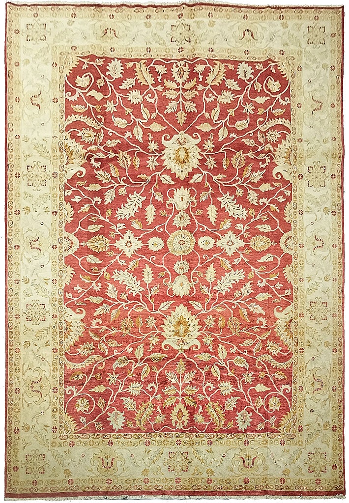 Handmade Ziglar Area Rug 9.10 x 14 Burned Red Gold Accents: Handmade Ziglar Area Rug 9.10 x 14 Burned Red Gold Accents Free continental US Shipping Introducing the stunning Handmade Ziglar Rug, featuring a captivating burned red color adorned with intricate go