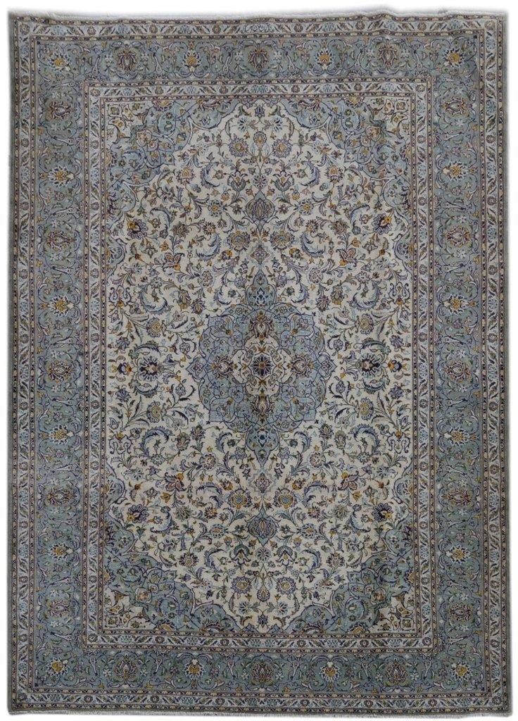 10 x 13'11 Signed Kashan Shadsar Persian Rug Ivory Blue Handmade: 10 x 13'11 Signed Kashan Shadsar Persian Rug Ivory Blue Handmade Free continental US Shipping Experience the timeless elegance of this exquisite 10' x 13' 11" Signed Kashan Shadsar Persian Rug in Ivor