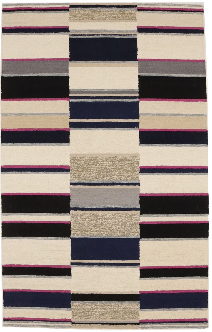 Modern Hand-Tufted Multicolored Striped Rug 5'X8' for Kids Room: Modern Hand-Tufted Multicolored Striped Rug 5'X8' for Kids Room Enhance your living space with this vibrant modern rug, perfect for kids' rooms and other areas. The hand-tufted design features a strik