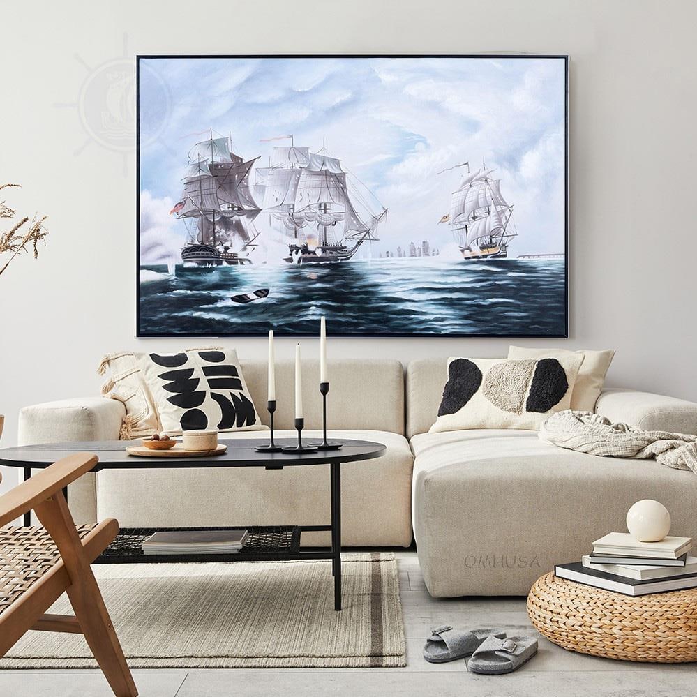 Battle of Flamborough Head Canvas Art 31H x 47W: Battle of Flamborough Head Canvas Art 31H x 47W Enhance your space with this stunning canvas artwork depicting the Battle of Flamborough Head. This piece is perfect for creating a historical decor sta