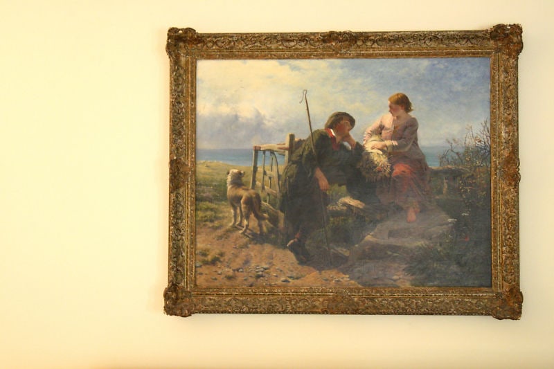 19th Century Oil Painting by James John Hill Signed Lovers: 19th Century Oil Painting by James John Hill Signed Lovers This stunning 19th-century oil on canvas painting by the listed artist James John Hill (1811-1882) beautifully captures a tender moment betwe