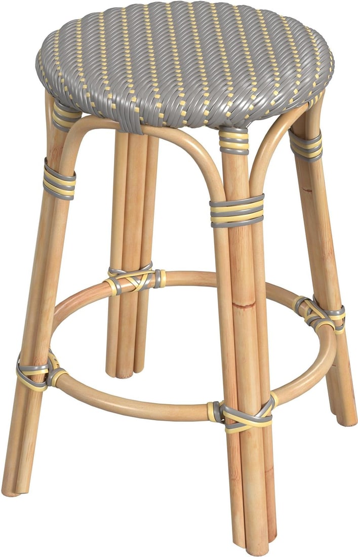 Butler Tobias Rattan Counter Stool Gray Yellow Transitional Design: Butler Tobias Rattan Counter Stool Gray Yellow Transitional Design Introducing the Tobias Rattan Stool, a stylish and functional addition to modern interiors. This counter stool features a round shape