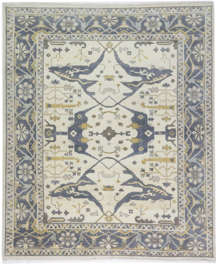 Handmade Oushak Floral Area Rug 9'8 x 8'0 Wool Vintage Style: Handmade Oushak Floral Area Rug 9'8 x 8'0 Wool Vintage Style Enhance your living space with this exquisite 8X10 Handmade Oushak Oriental Rug, featuring a vintage-style floral design. Crafted in India,