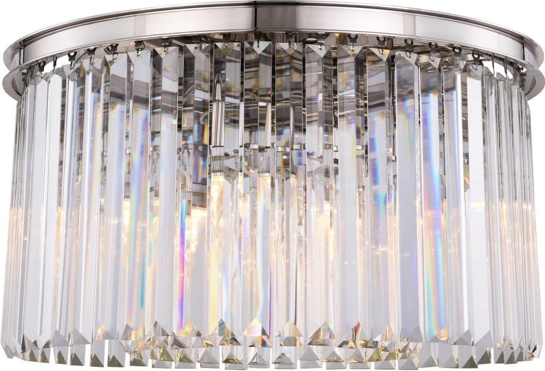 Elegant Sydney Crystal Flush-Mount Ceiling Light Polished Nickel: Elegant Sydney Crystal Flush-Mount Ceiling Light Polished Nickel Illuminate your space with the stunning Sydney Crystal Ceiling Light, a luxurious flush-mount fixture that combines elegance and modern