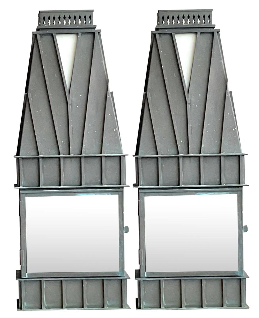 Vintage Georgian Patina Metal Sconce Pair 11x29.5: Vintage Georgian Patina Metal Sconce Pair 11x29.5 Enhance your space with this exceptional pair of vintage architectural sconces that make a powerful design statement. Each sconce features a dramatic