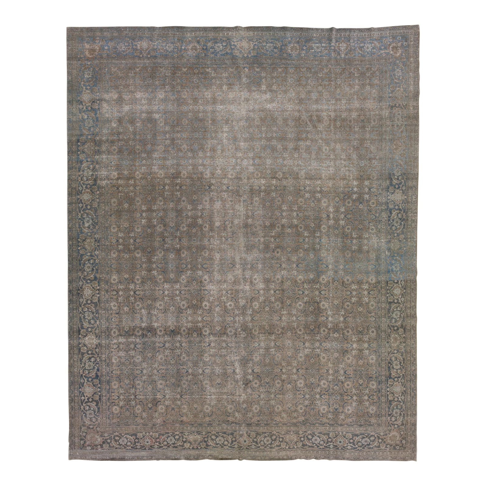 Antique Tabriz Brown Wool Rug 11'11 x 14'10 Floral Design: Antique Tabriz Brown Wool Rug 11'11 x 14'10 Floral Design Elevate your space with this stunning Handmade Antique Tabriz Persian Rug, showcasing a rich brown color field adorned with a beautiful all-ov